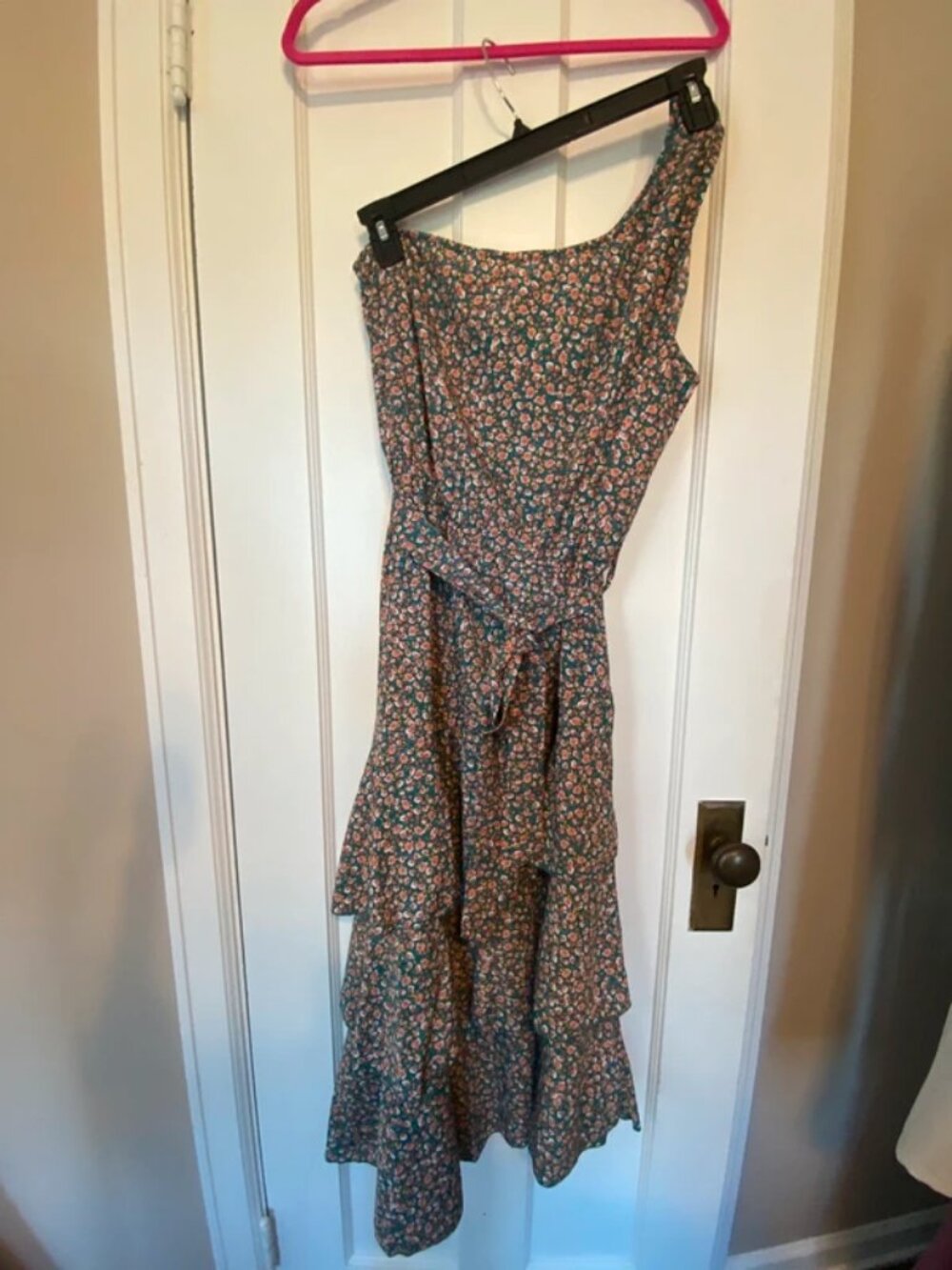 Women’s pretty garden size xl one shoulder maxi dress green floral with tie
